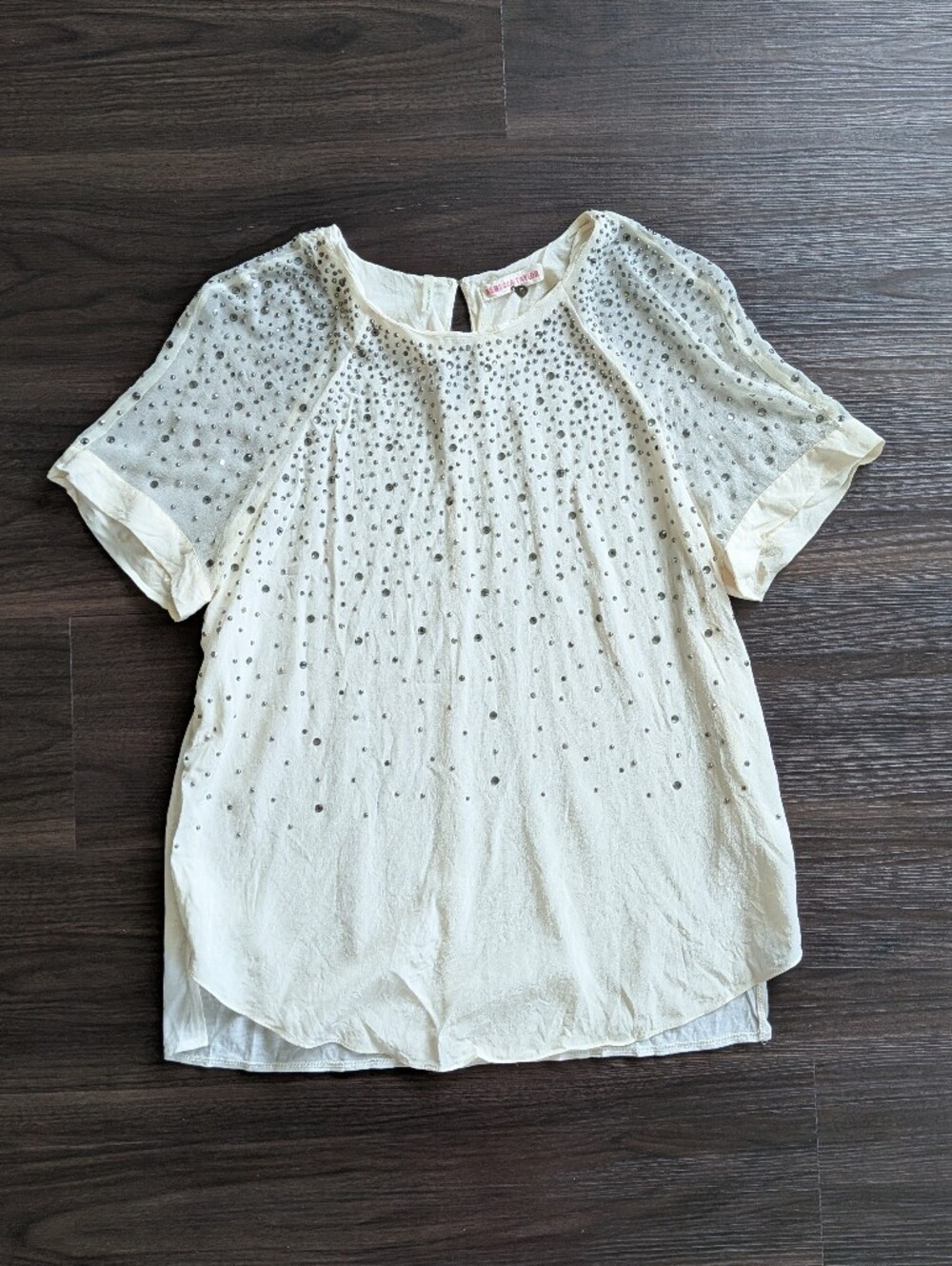 Rebecca Taylor Cream Studded Silk Sheer Sleeve Going Out Short Sleeve Top 8